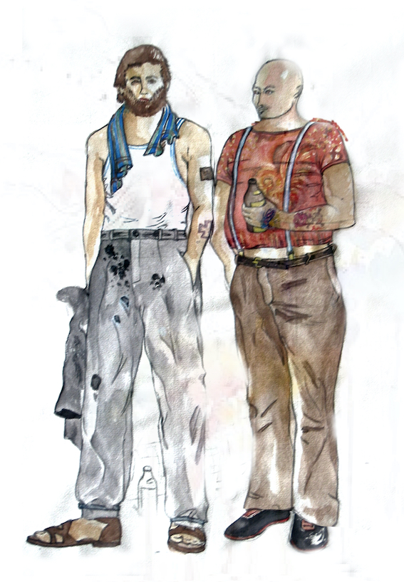 Kostümentwurf zwei Obdachlose im Wohnheim