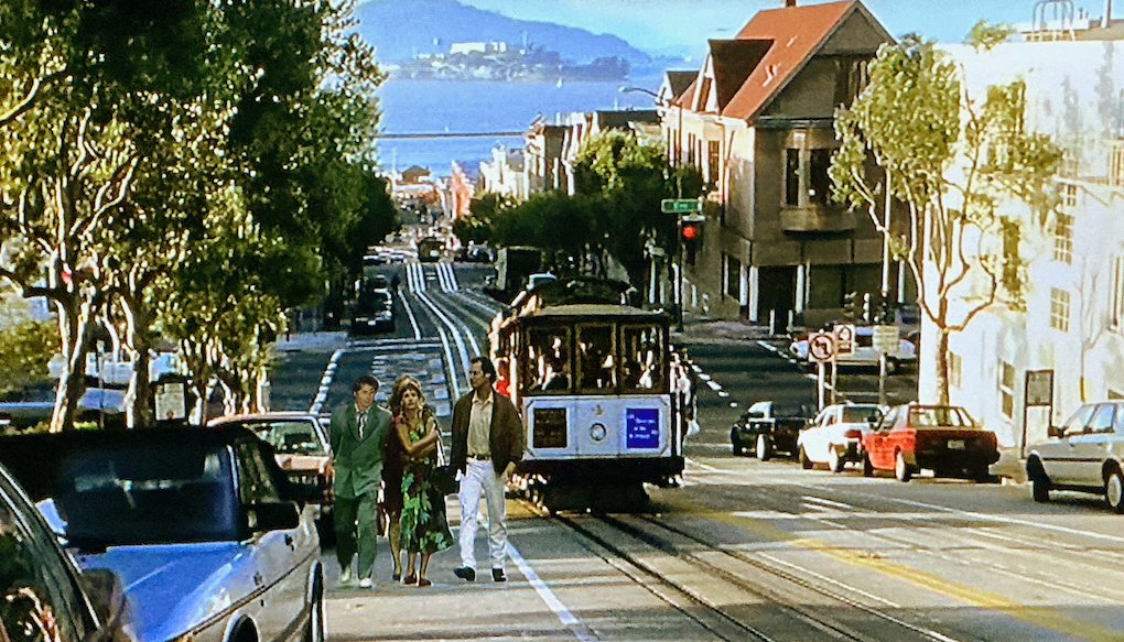 Die beiden Pärchen mit Cable Car und Alcatraz Island